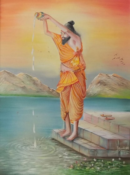 Painting of Bhagirath bringing the Ganga down to earth